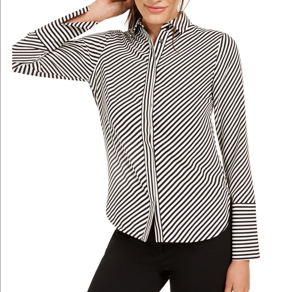 Anne Klein Stripe slit cut cuff blouse